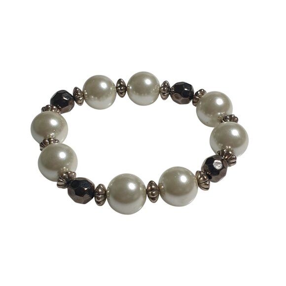 Vintage Faux Pearl Stretch Bracelet Beaded Accents Classic Jewelry Handmade Gift - Picture 1 of 3